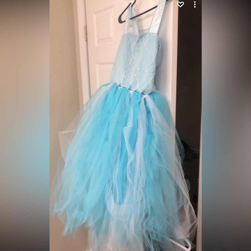 Girls blue and white lace up back dress